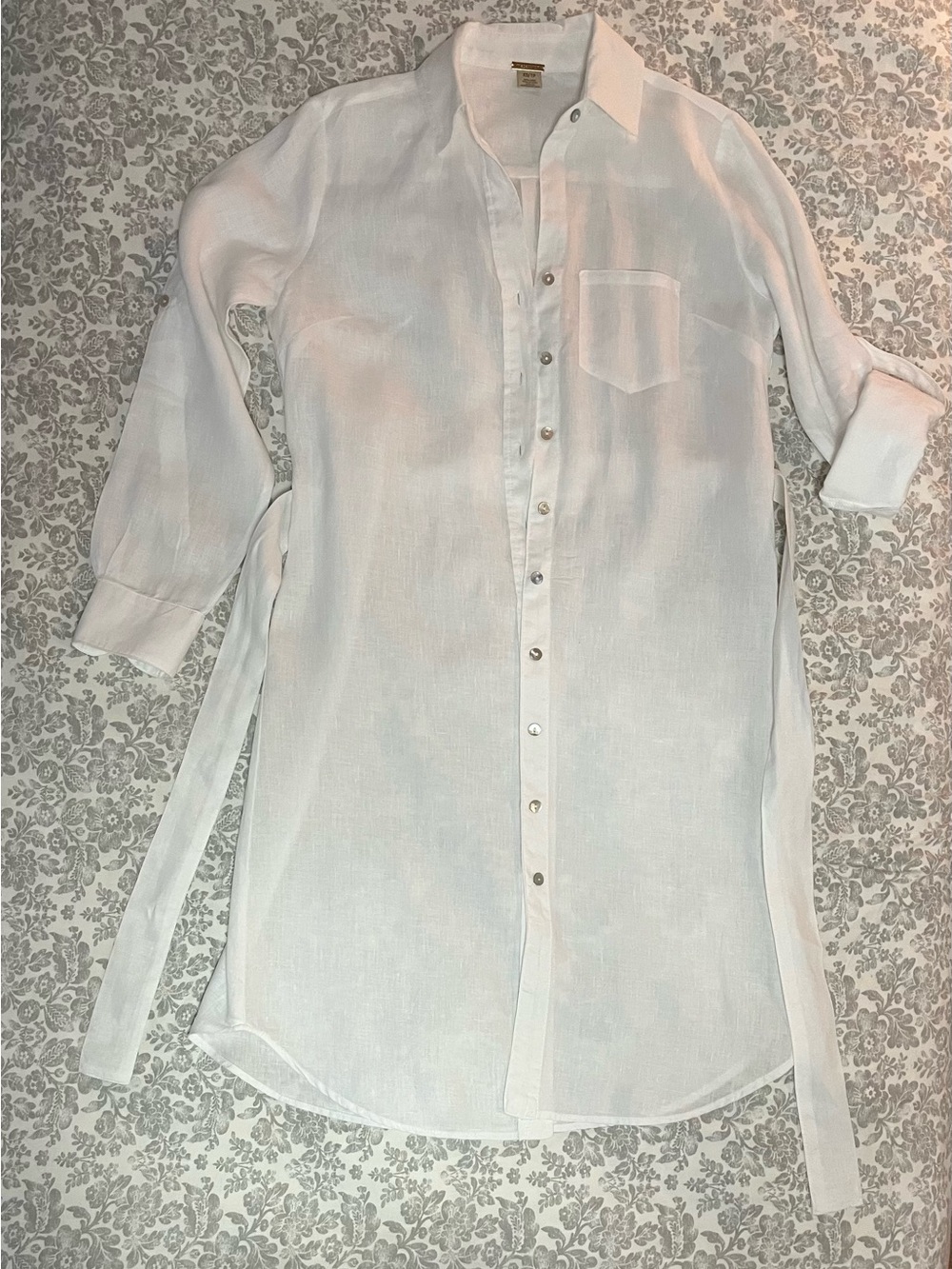 Magaschoni Crisp White Linen Shirt Dress with Tie Waist - Picture 2 of 7